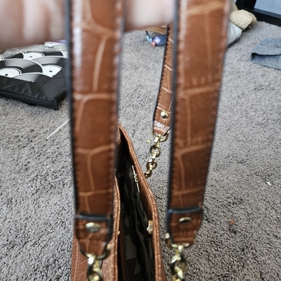 Anne Klein Faux Crocodile Brown Purse Handbag Chain Giraffe Block Safari Lining - Picture 8 of 12